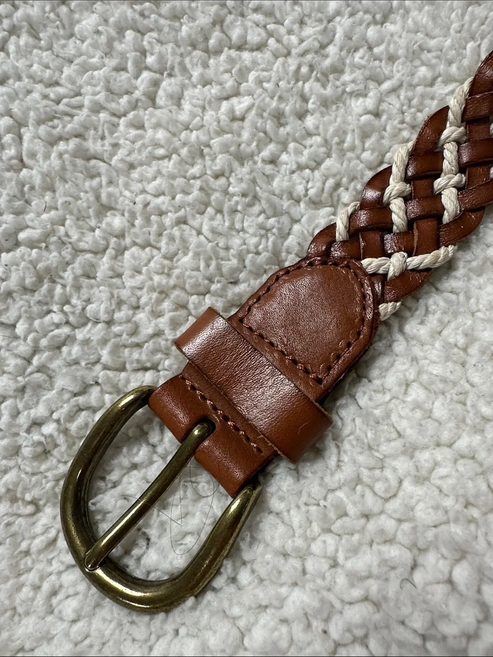 American Eagle Outfitters Braided Leather Belt, Brass Buckle - Brown & Cord